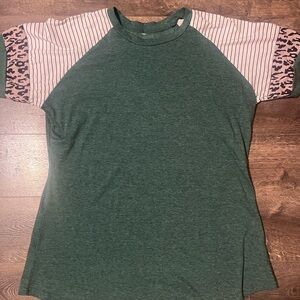 Green and Pink Raglan Sleeve Women's Top